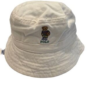 Ralph Lauren Baby Bucket Hat White W/Polo Bear Logo Sz 3 To 9 Mos. NWT